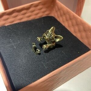 NWT‎ Black/Gold/Silver Adjustable Wrap French Bulldog Ring Pet Jewelry
